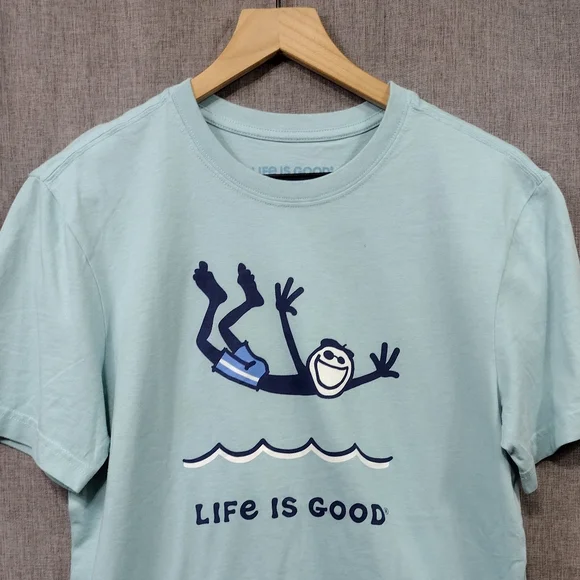 Life is Good Swimmer Diving T Shirt Mens S Blue Casual Comfy Beach Vacation - Picture 2 of 9